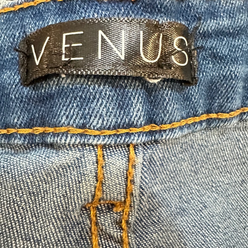 Venus Flare Jeans Women 36x32 Blue Embroidered Floral Scalloped Hem Boho Denim - Picture 11 of 11